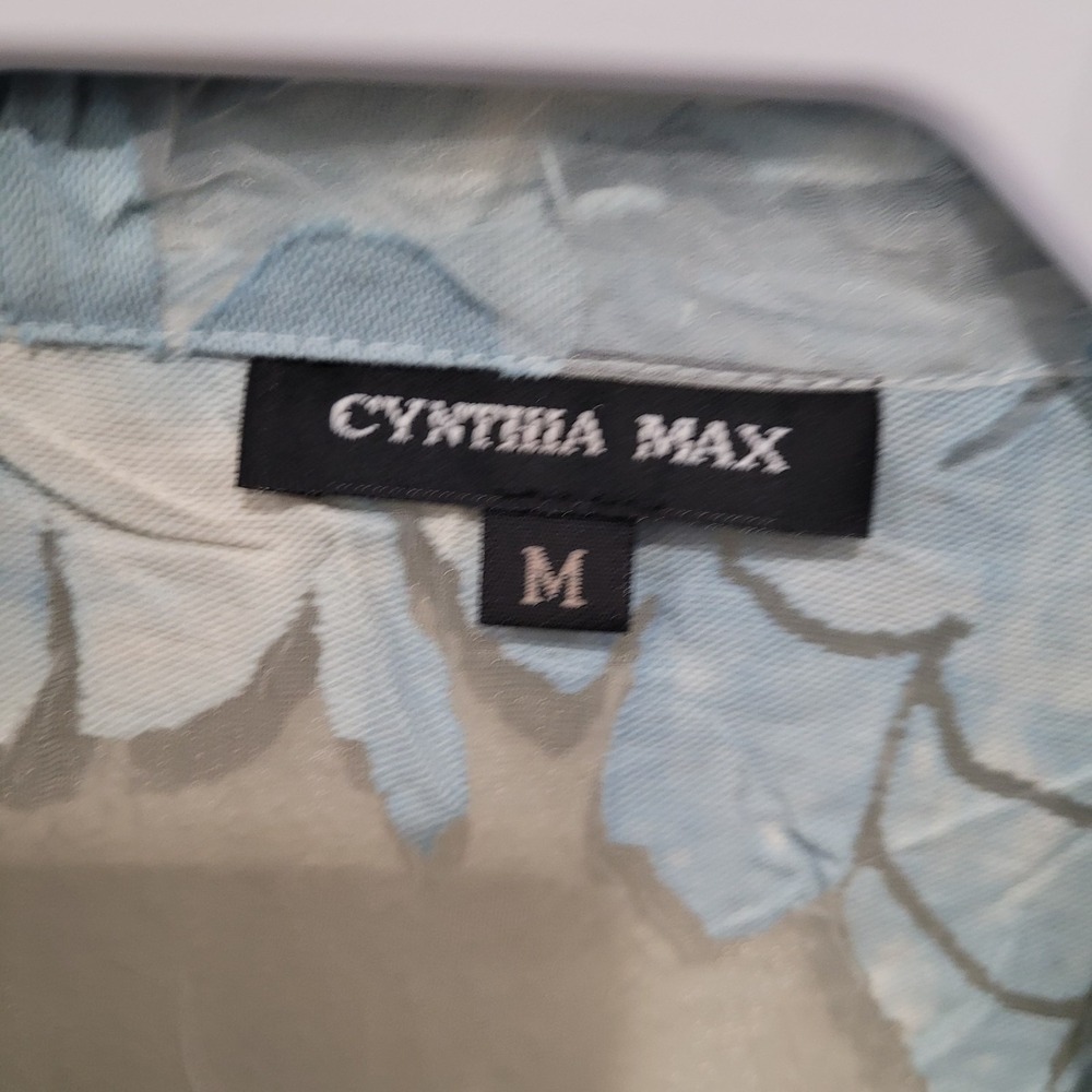 Vtg. Cynthia Max Women SZ Med. Semi sheer Floral Jacket lt. Blue floral boho USA - Picture 2 of 12